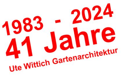 Logo Ute Wittich mit rotem Aufdruck: 1983 bis 2018, 35 Jahre Ute Wittich Gartenarchitektur